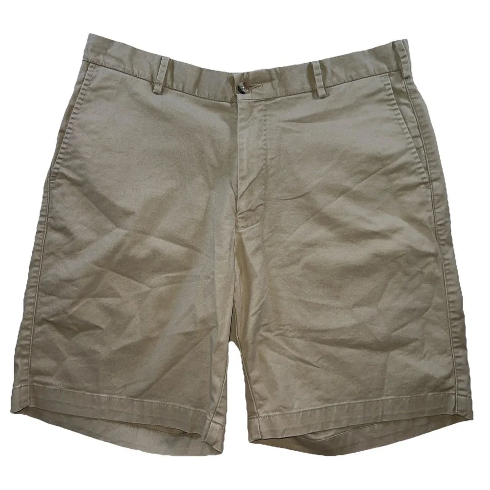 Peter Millar Mens Shorts Pima Cotton Blend Size 35 Beige Khaki Flat Front Chino